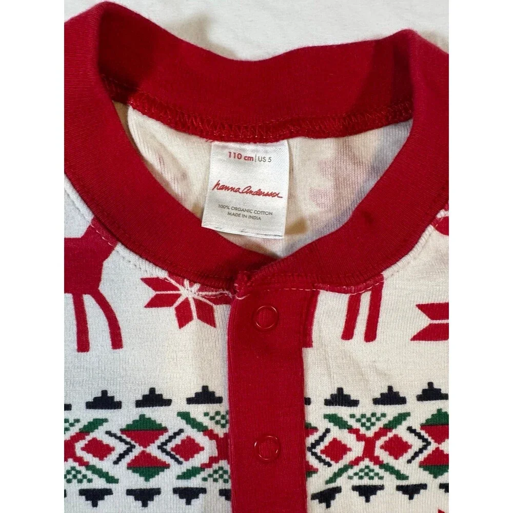 NWOT Hanna Andersson Dear Deer Holiday Long John with snaps. Size 110 CM / US 5